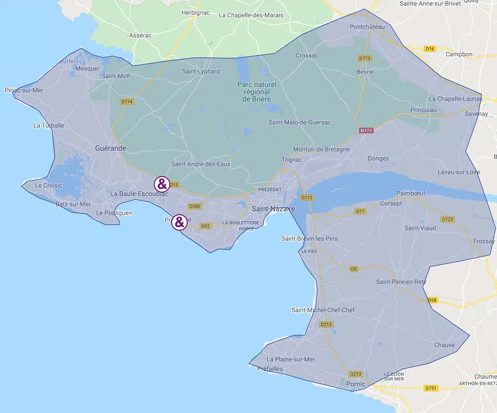 Zone d'intervention de l'agence Essentiel & Domicile à Arradon
